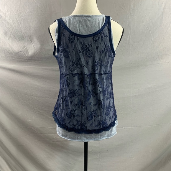 Donna Karen Layered Look Lace Tank Top Blue - Picture 6 of 8